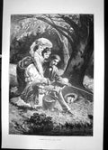 Antique Print Fisherman'S Luck By John S Davis Sketch Man Women Fishing Rod