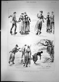 Old Print A Family Skating Party Pouring Out Coffee Lesson In Figure 1891 19th