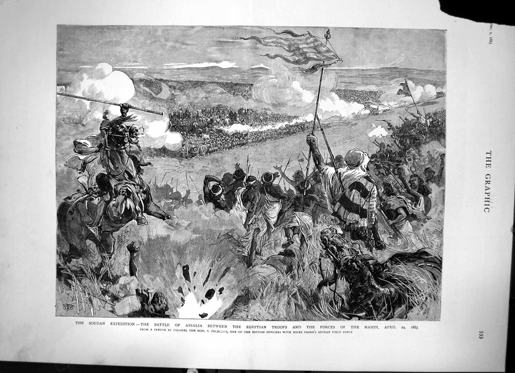 Antique Print Soudan Expedition Battle Assalia Egyptian & Mahdi Troops 1883