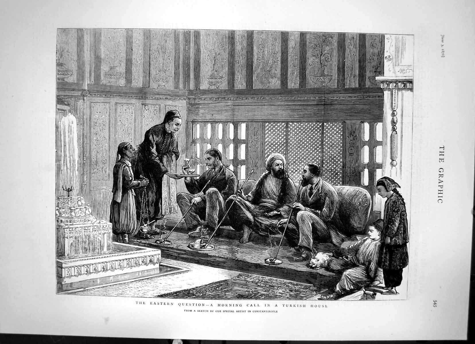 Antique Old Print The Eastern Question A Morning Call In A Turkish House 1876