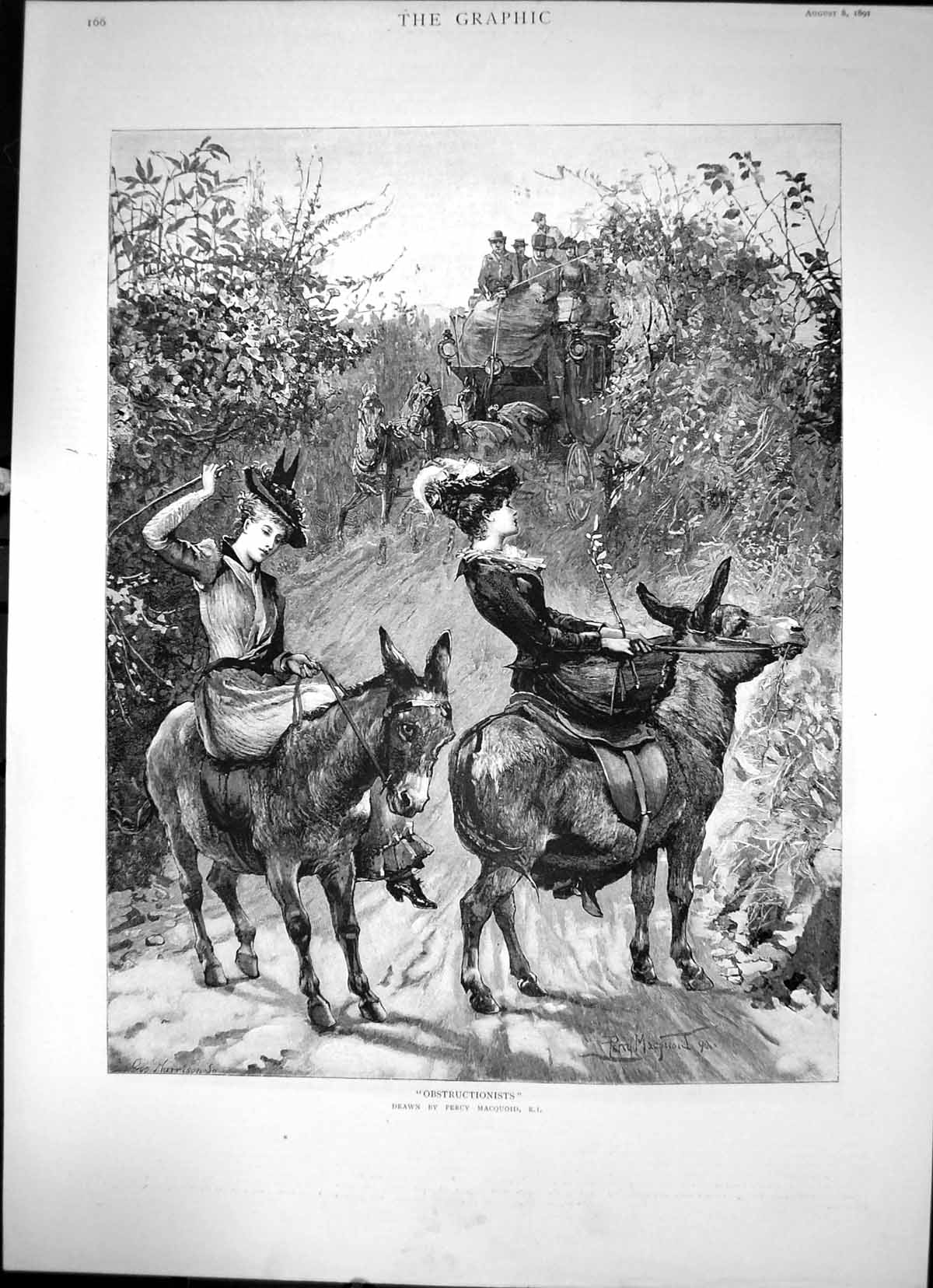 Old Print Obstructionists Sketch Drawn By Percy Macquoid Horse Cart 1891 19th