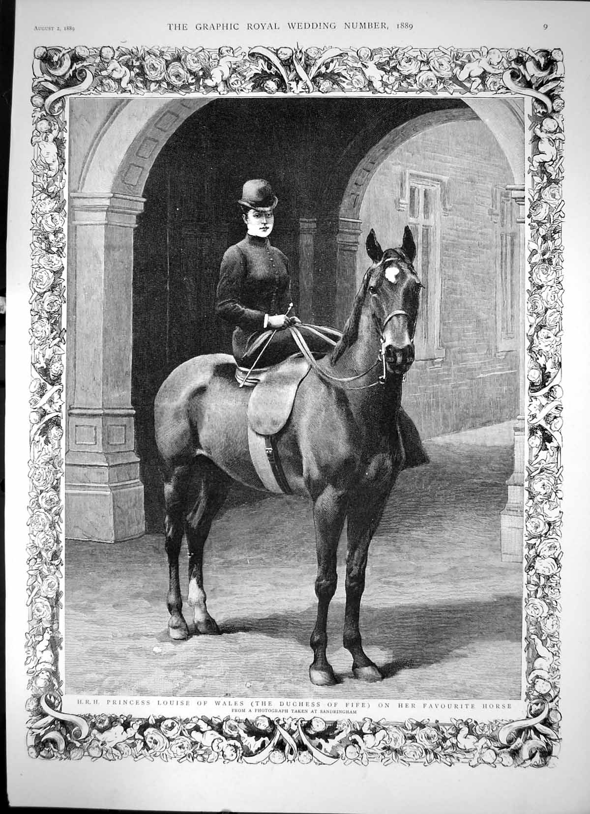 Antique Print Hrh Princess Louise Wales On Her Favourite Horse Sketch 1889 19th