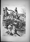 Old Print Steeplechasing Horse-Racing Horse Jumping Over Waterfence 1871 19th