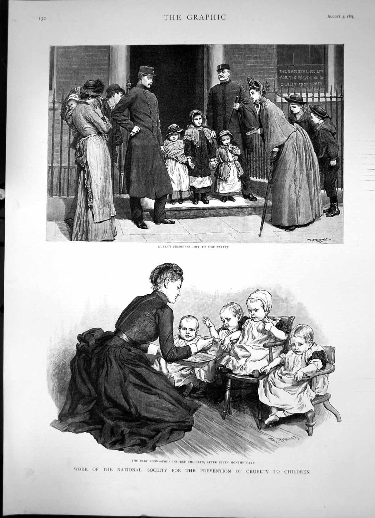 Antique Print Work The Nspcc Queens Prisoners To Bow Street Baby Room 1889 19th