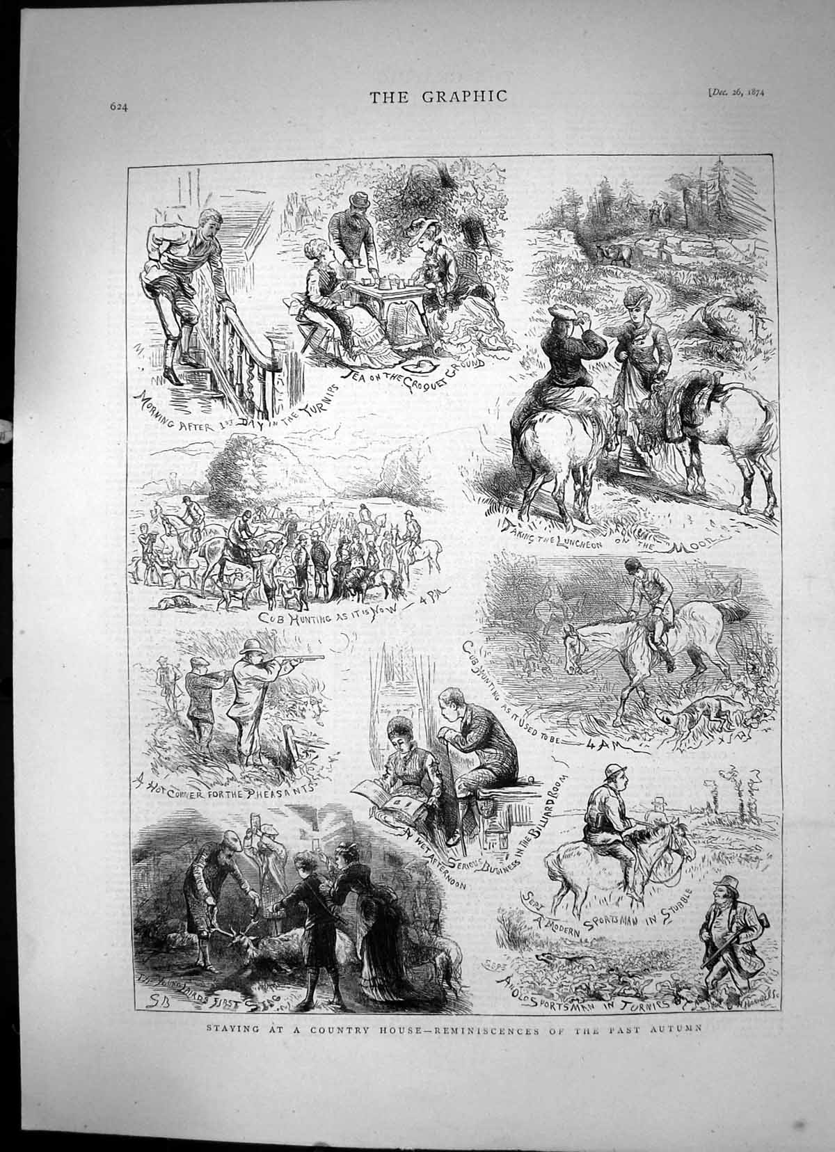 Antique Print Staying At A Country House Reminiscences The Past Autumn 1874