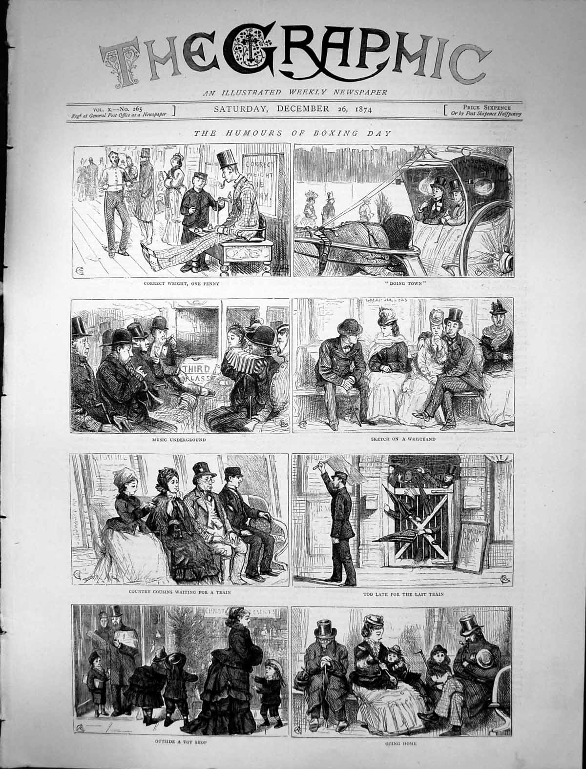 Old 1874 Humours Boxing Day Train Transport Passengers Children Toy S Victorian
