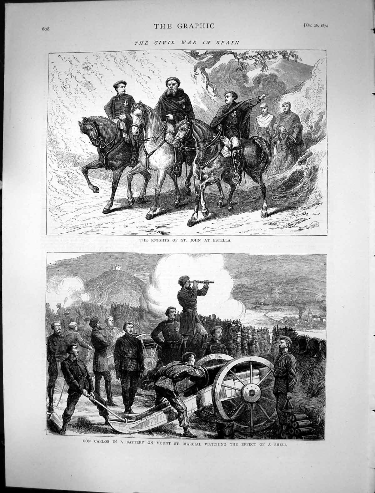Old 1874 Civil War Spain Knights St. John Estella Don Carlos Marcial Victorian