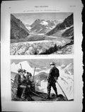 Antique Old Print 1874 Switzerland Mer De Glace Coach Cubs Gornergrat Hunting