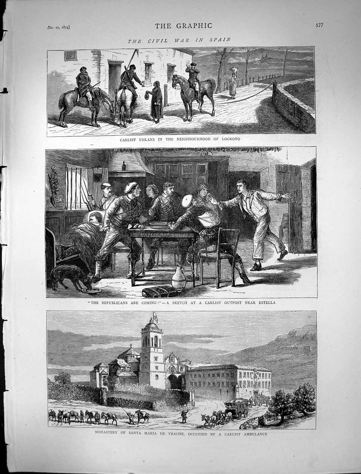 Old 1874 Civil War Spain Carlist Uhland Logrono Outpost Estella Monas Victorian