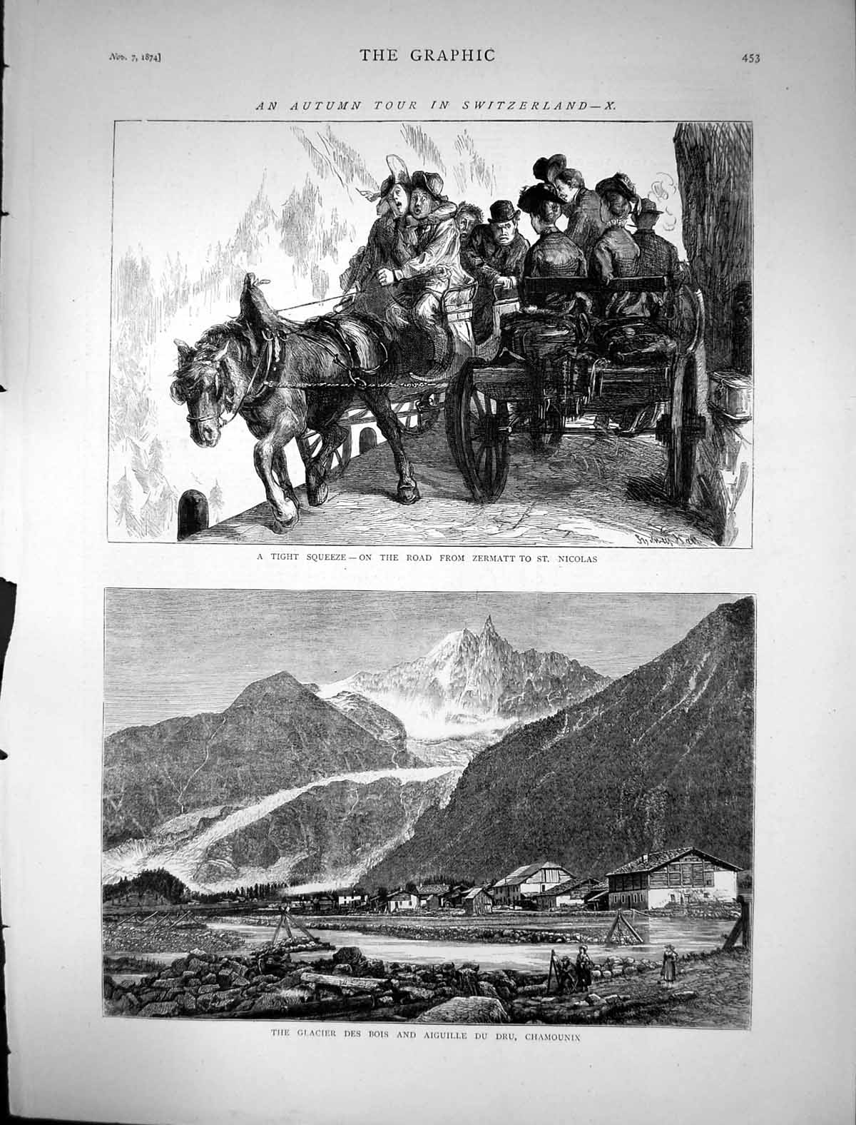 Old 1874 Switzerland Travelling Road Zermatt St. Nicolas Glacier Des Victorian