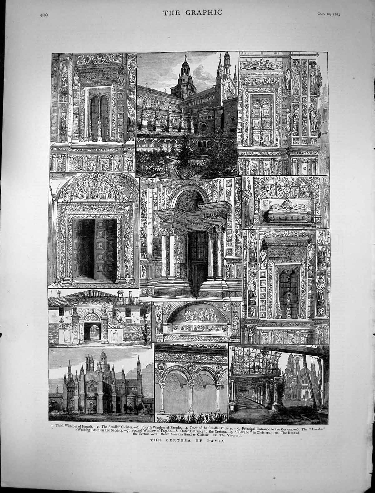 Old 1883 Certosa Pavia Cloister Lavabo Sacristy Vineyard Architecture Victorian