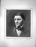 Original Old Antique Print 1882 Portrait Ralph Waldo Emerson 19th