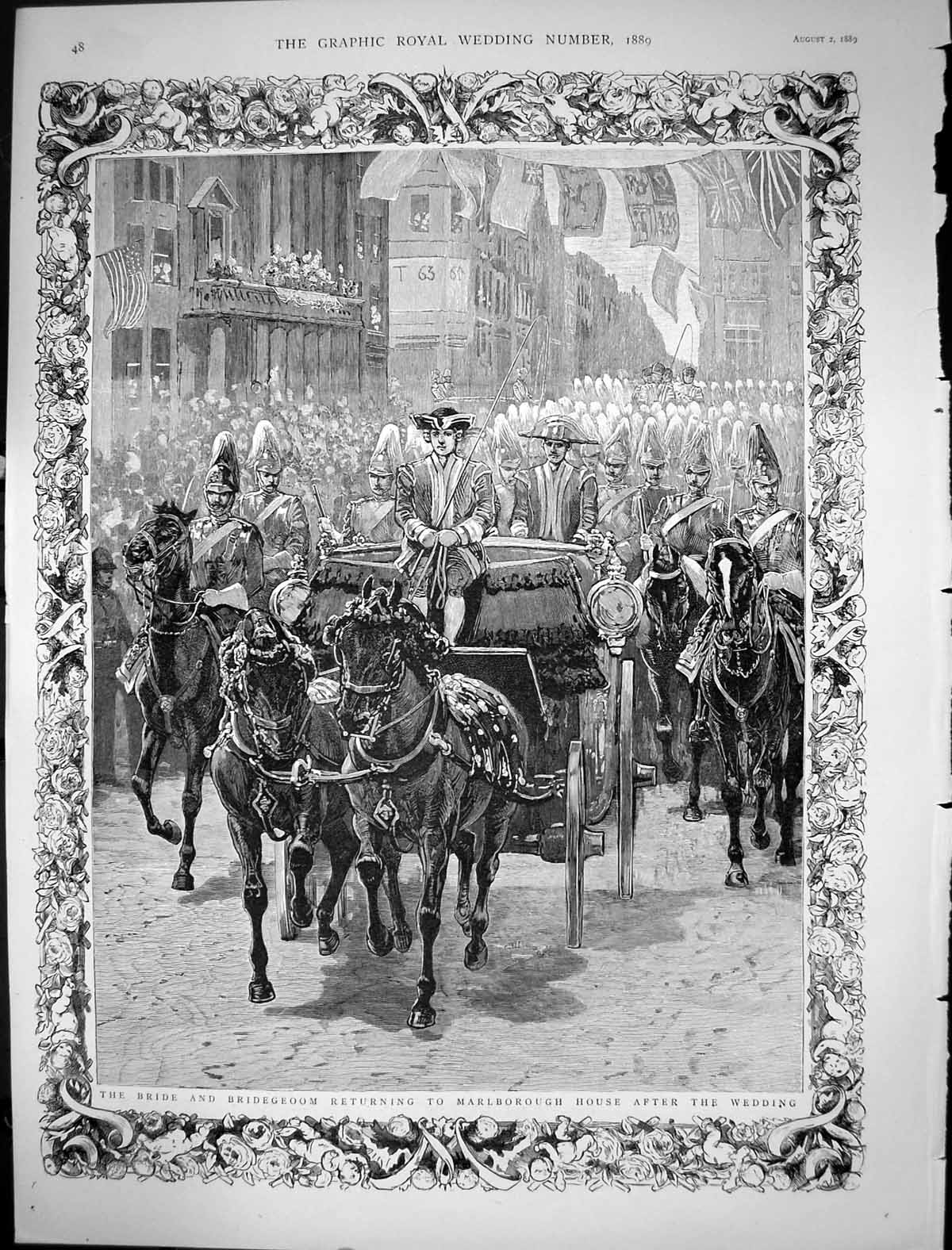 Old 1889 Bride Bridegroom Marlborough House Roayl Wedding Procession Victorian