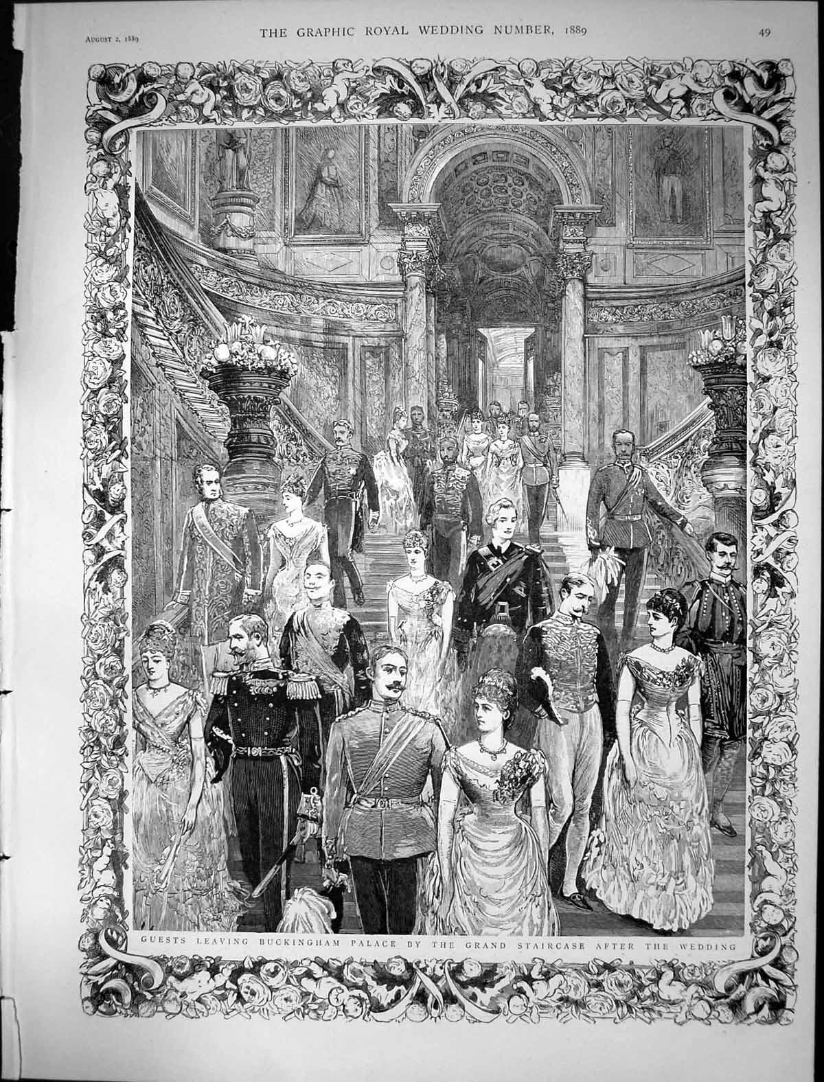 Old 1889 Royal Wedding Guests Leaving Buckingham Palace Grand Stairca Victorian