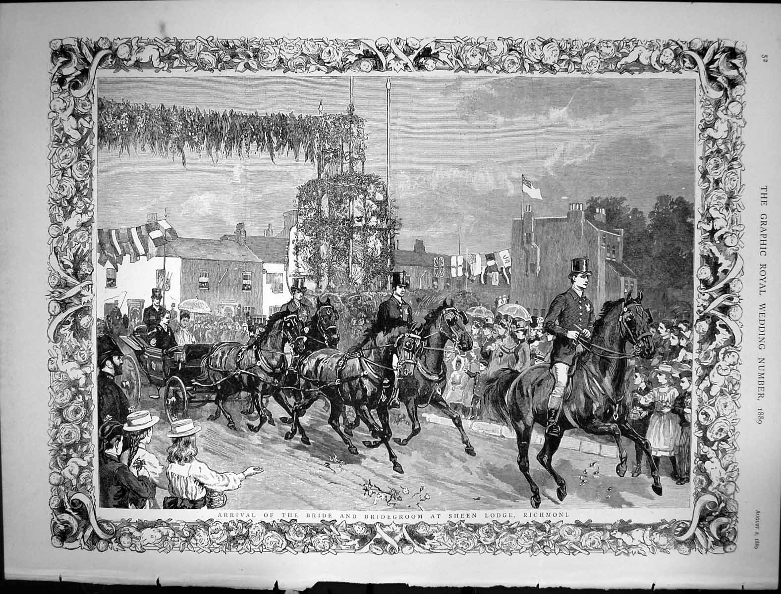Old 1889 Royal Wedding Arrival Bride Bridegroom Sheen Lodge Richmond Victorian