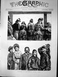 Original Old Antique Print 1889 Visitors Eiffel Tower Paris France Tourists