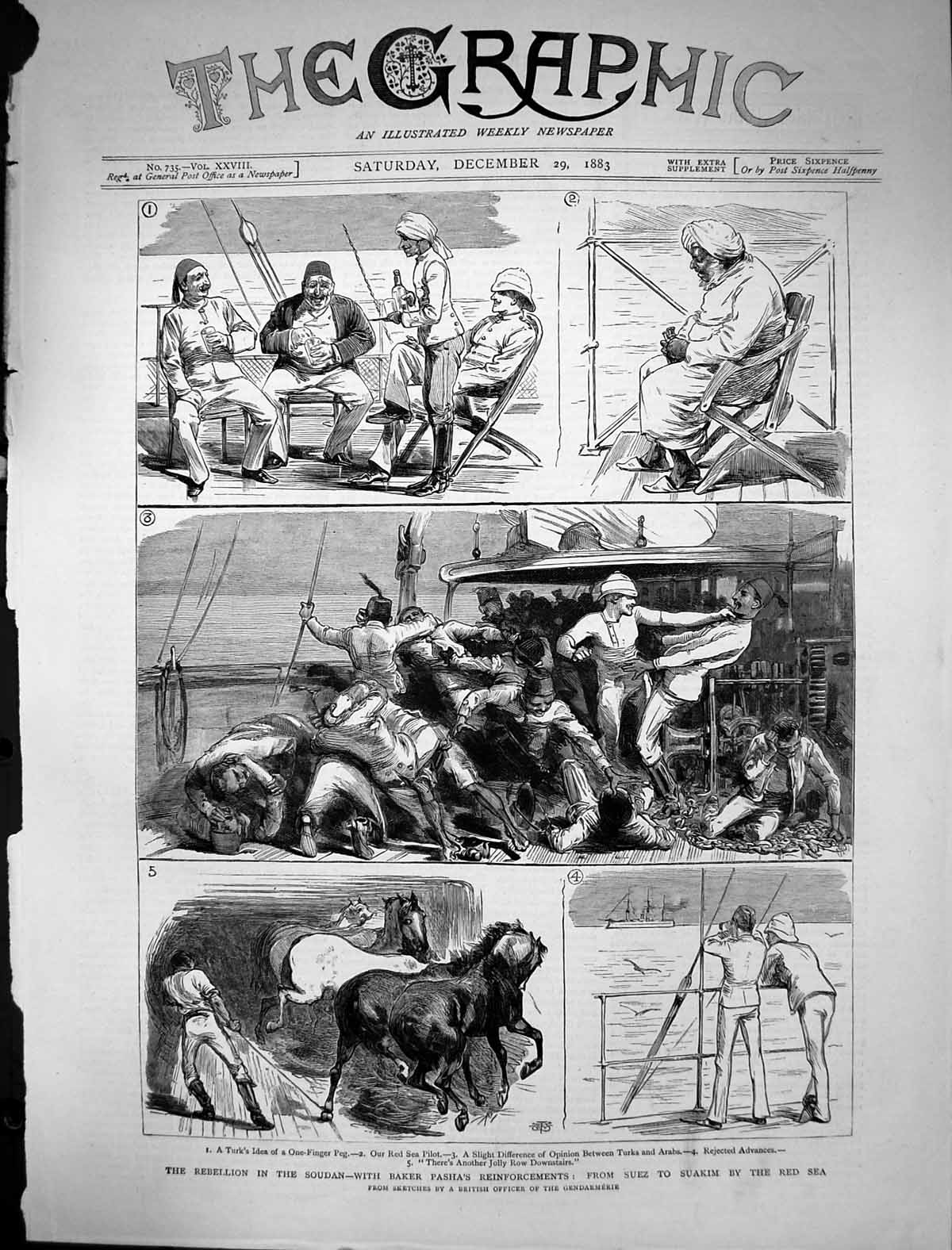Old 1883 Rebellion Soudan Baker Pasha Suez Suakim Red Sea Turks Arabs Victorian