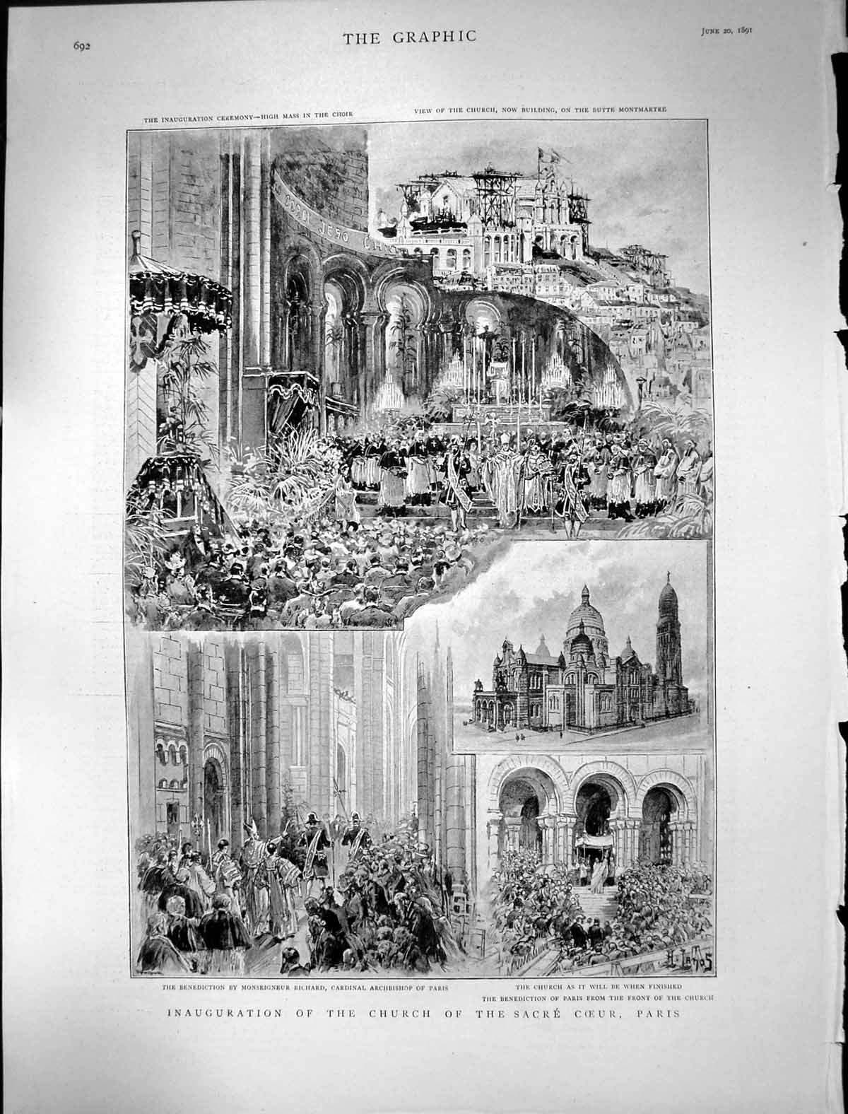 Old 1891 Inauguration Church Sacre Coeur Paris Benediction Richard Ar Victorian
