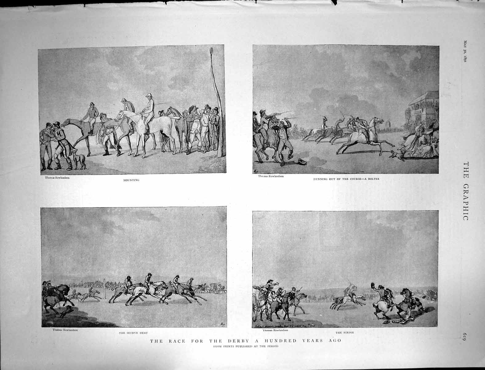 Original Old Antique Print 1891 Horse Racing Derby Hundred Years Ago Sport 19th
