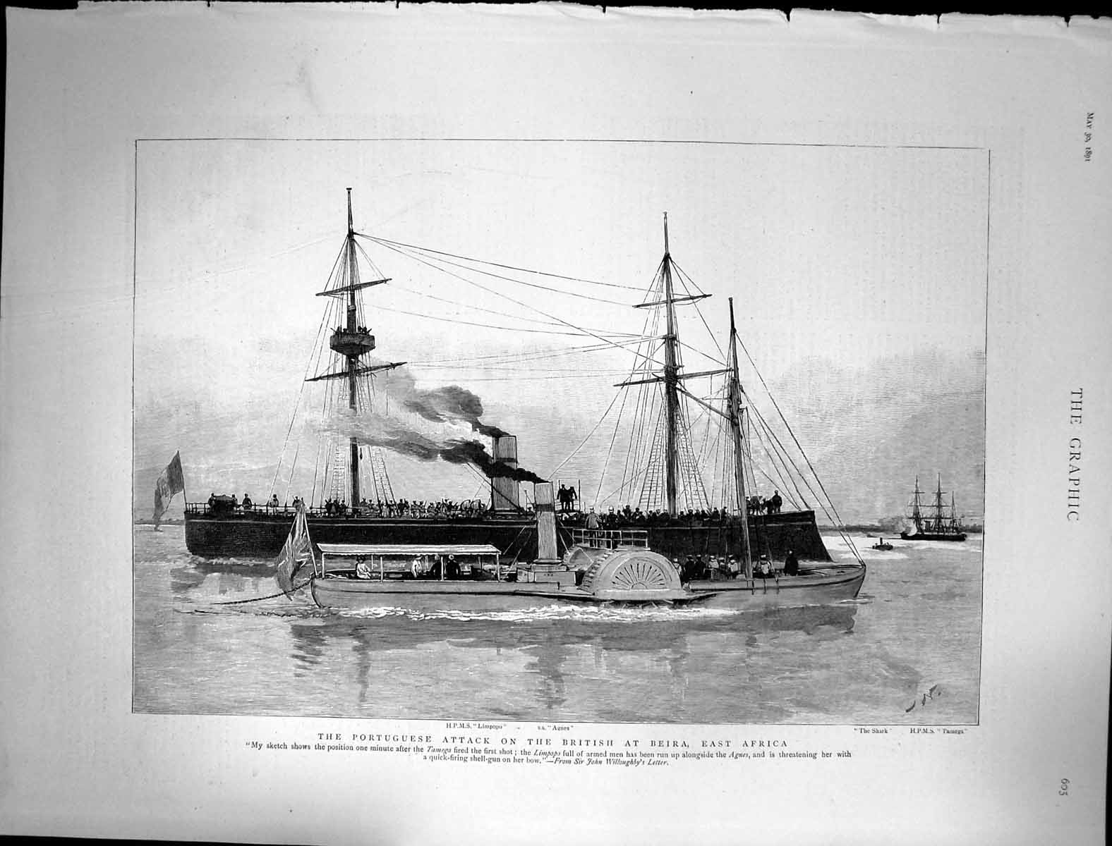 Old 1891 Portuguese Attack British Beira Africa Ships Limpopo Agnes S Victorian