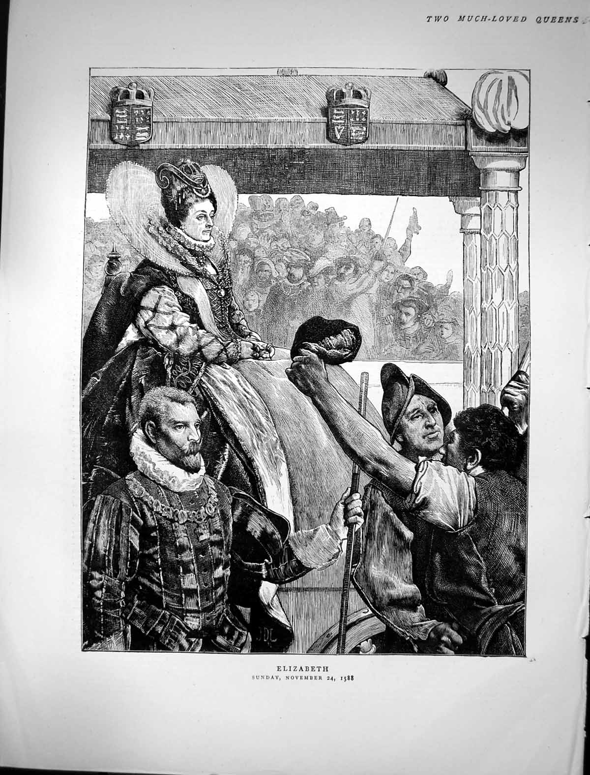 Original Old Antique Print 1872 Portrait Queen Elizabeth England 19th