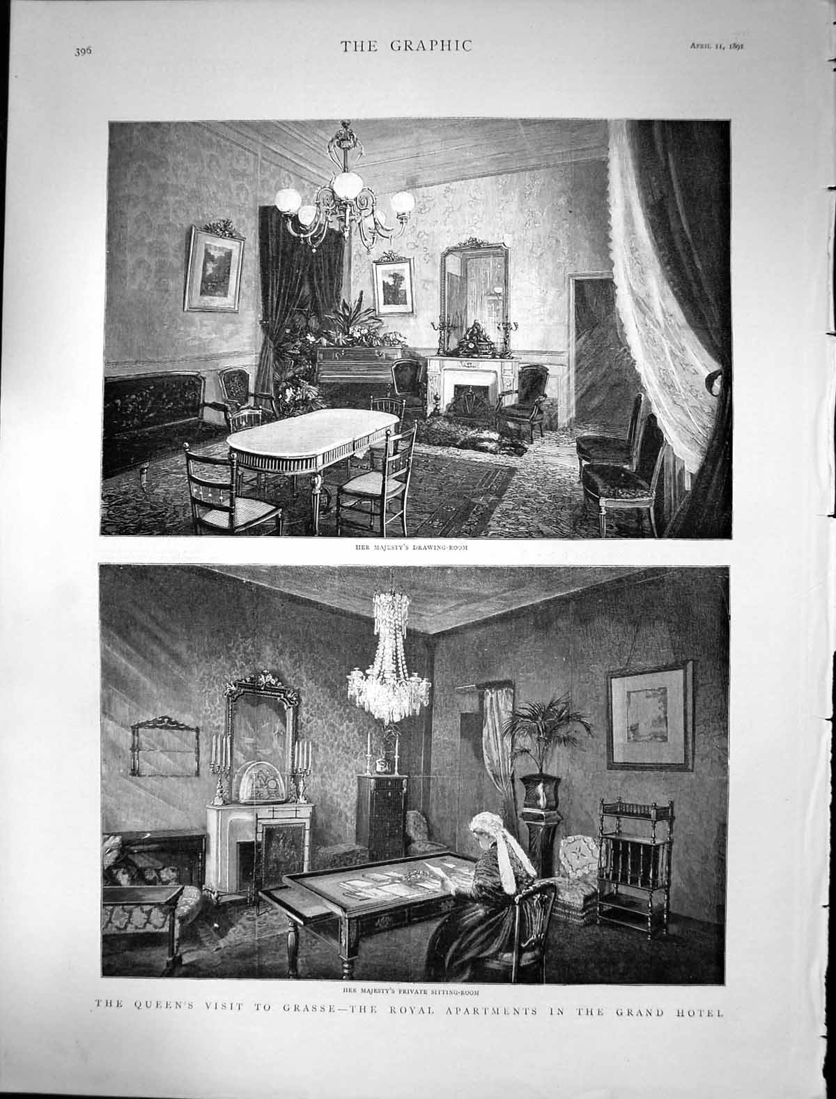 Old 1891 Queen Visit Grasse Royal Apartments Grand Hotel Sitting Draw Victorian