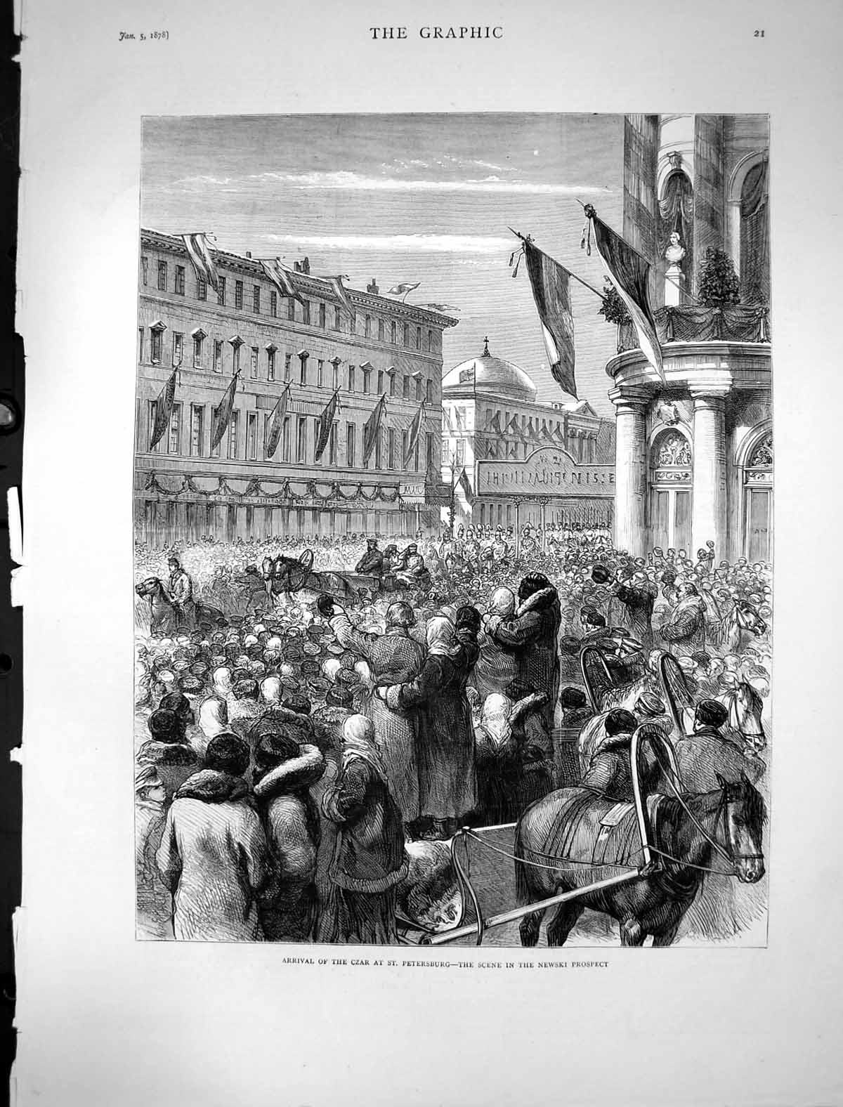 Old 1878 Arrival Czar St. Petersburg Scene Newski Prospect Procession Victorian
