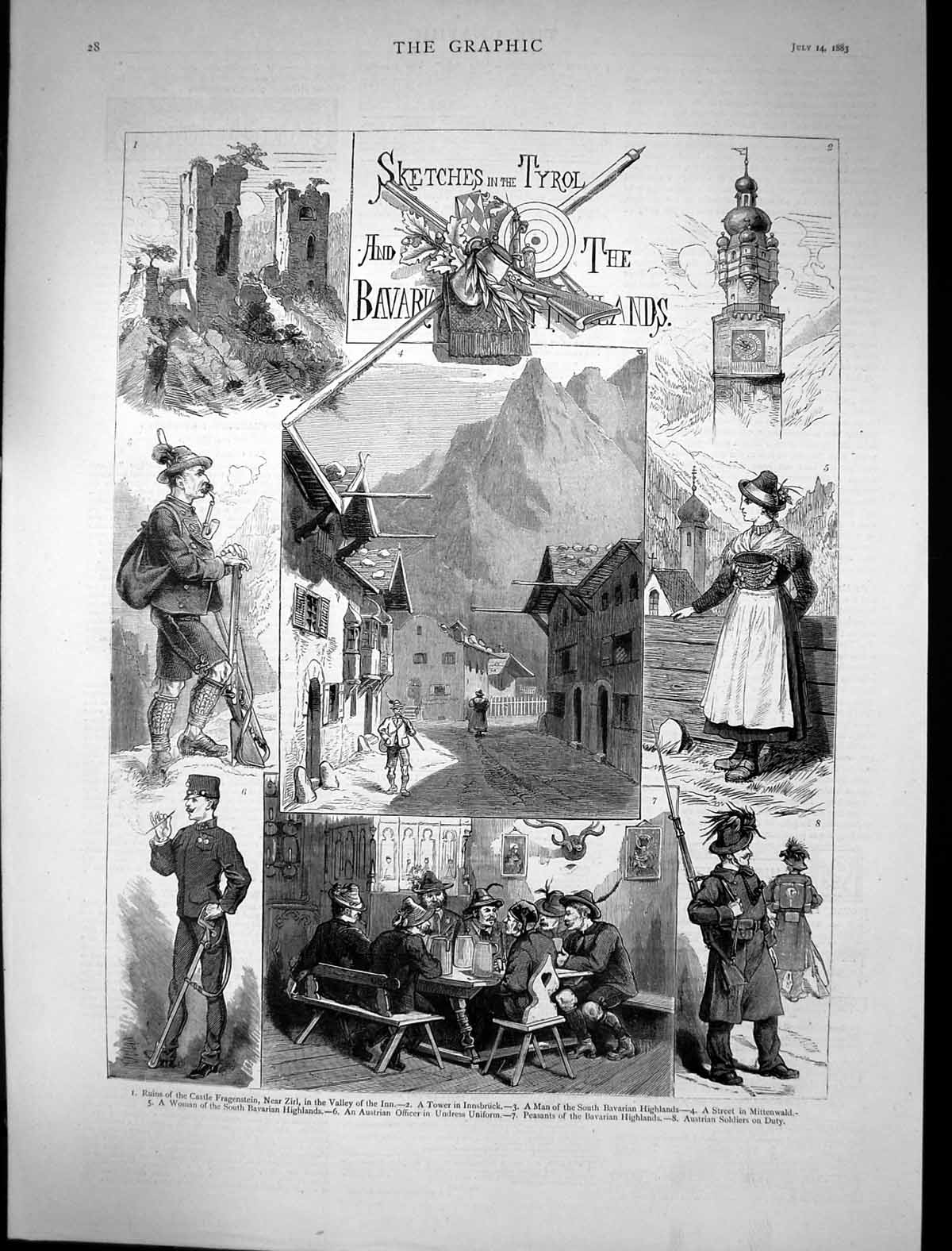 Old 1883 Tyrol Bavaria Castle Fragenstein Tower Innsbruck Mittenwald Victorian