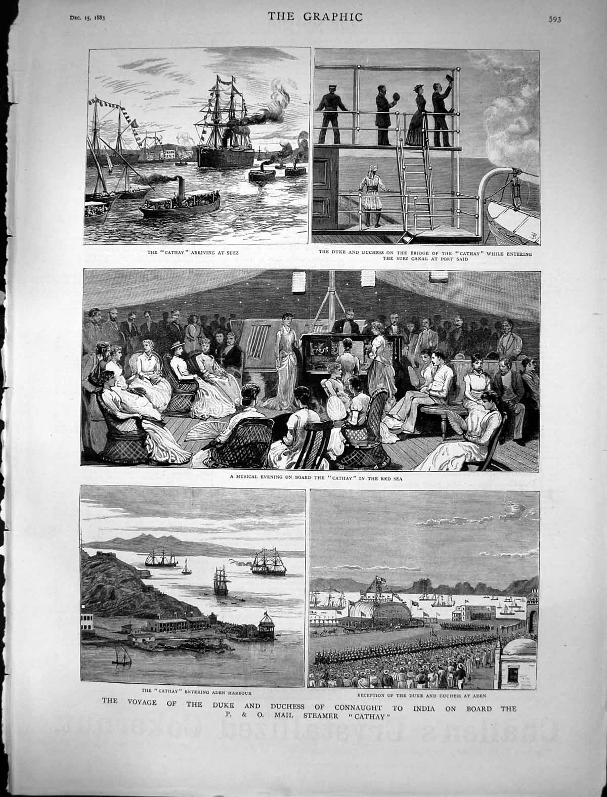 Old 1883 Voyage Duke Duchess Connaught India P And O Mail Steamer Cat Victorian