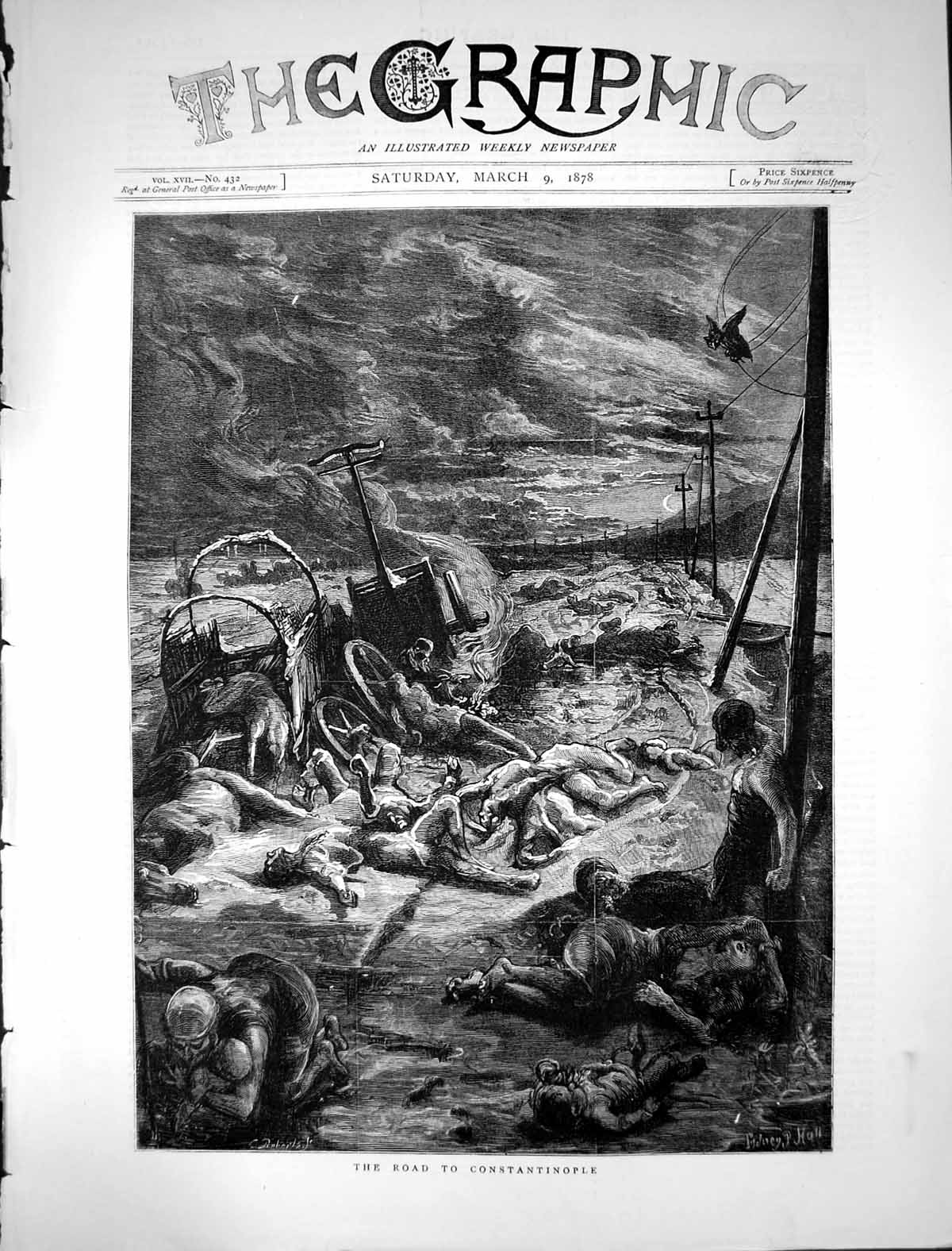 Old Antique Print 1878 War Scene Road Constantinople Dead Bodies Fine Art 19th