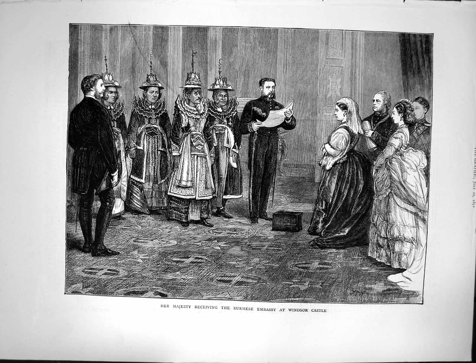 Old 1872 Her Majesty Queen Receiving Burmese Embassy Windsor Castle L Victorian