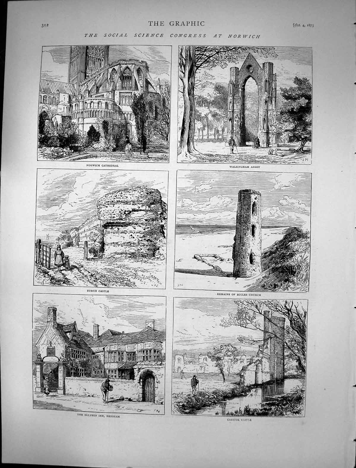 Old 1873 Social Science Congress Norwich Cathedral Walsingham Abbey B Victorian