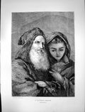 Original Old Antique Print 1870 Young Girl Father'S Advice Guido Bach Victorian