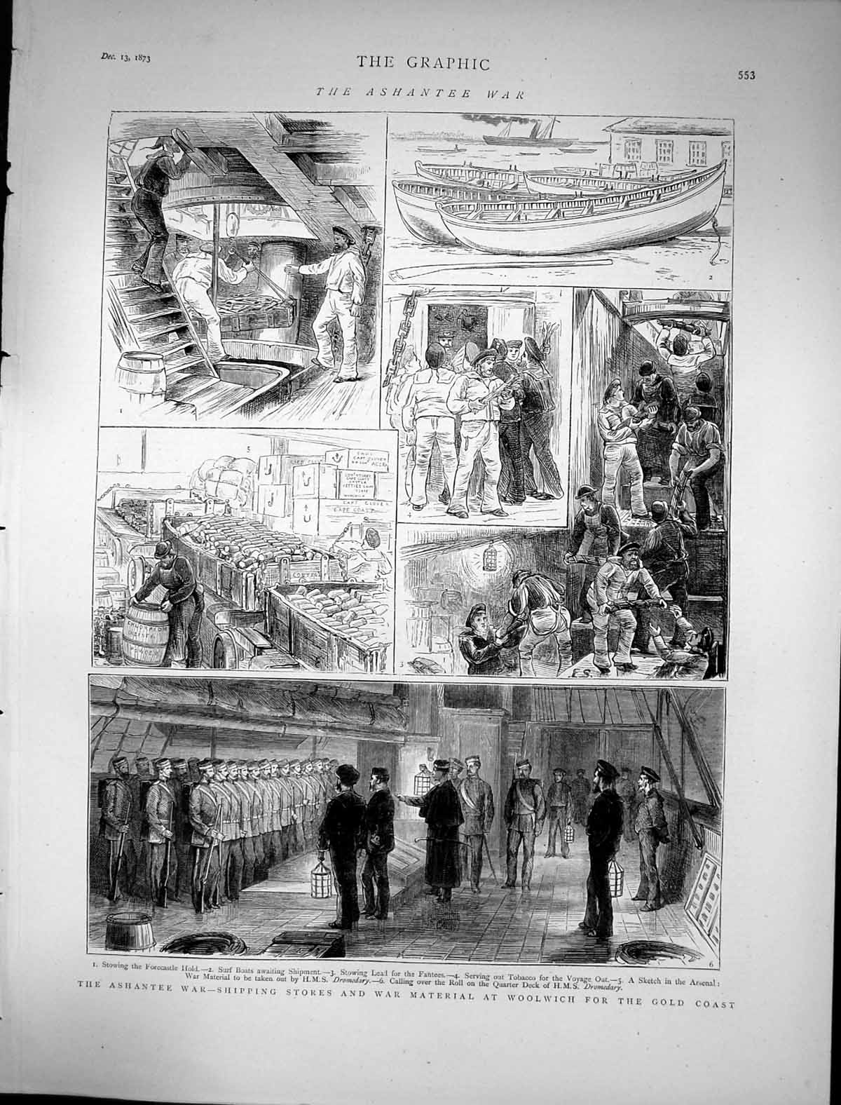 Antique Print 1873 Ashantee War Shipping Stores Material Woolwich GCoast Dr