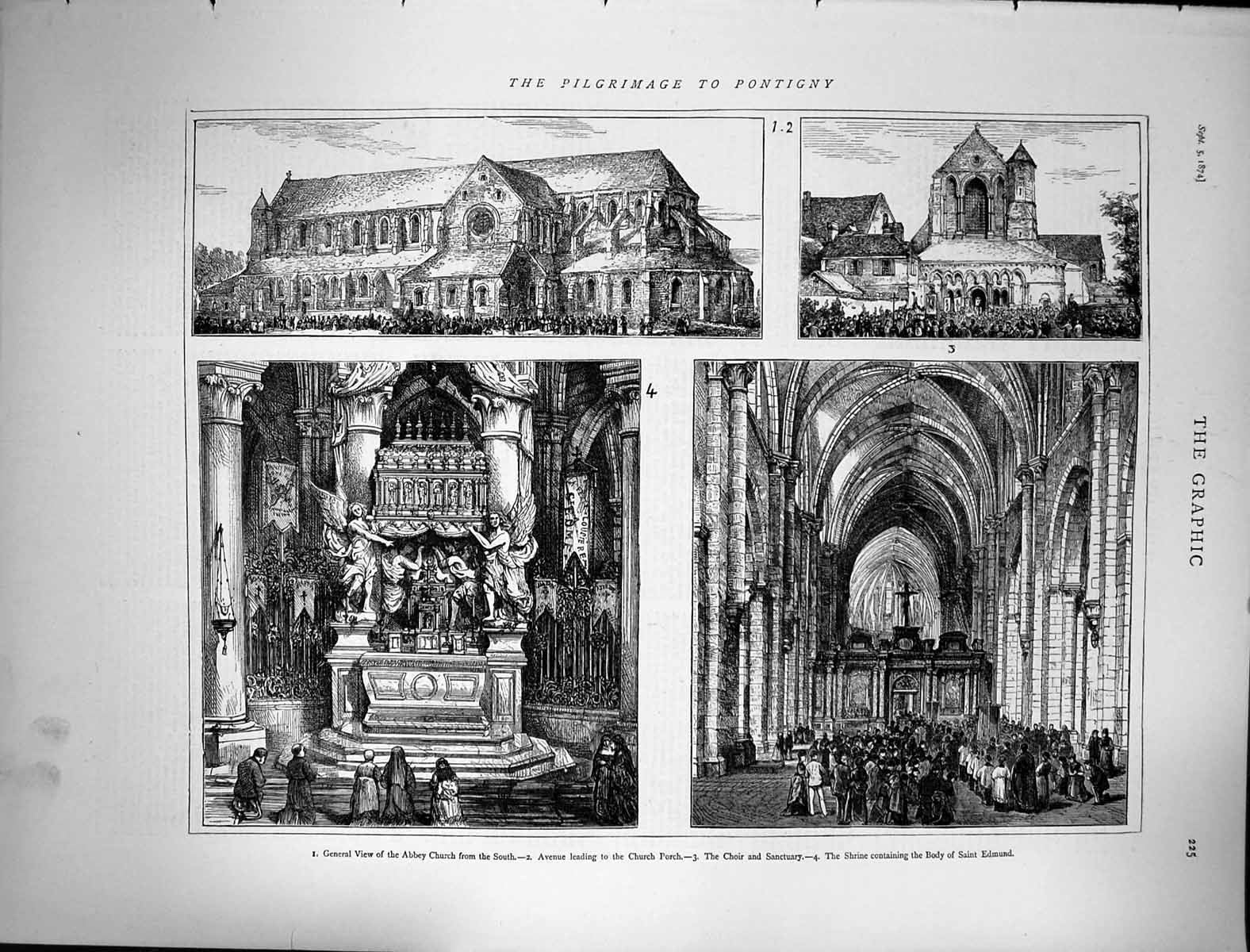 Old 1874 Pilgrimage Pontigny Abbey Church Choir Sanctuary Shrine Sain Victorian