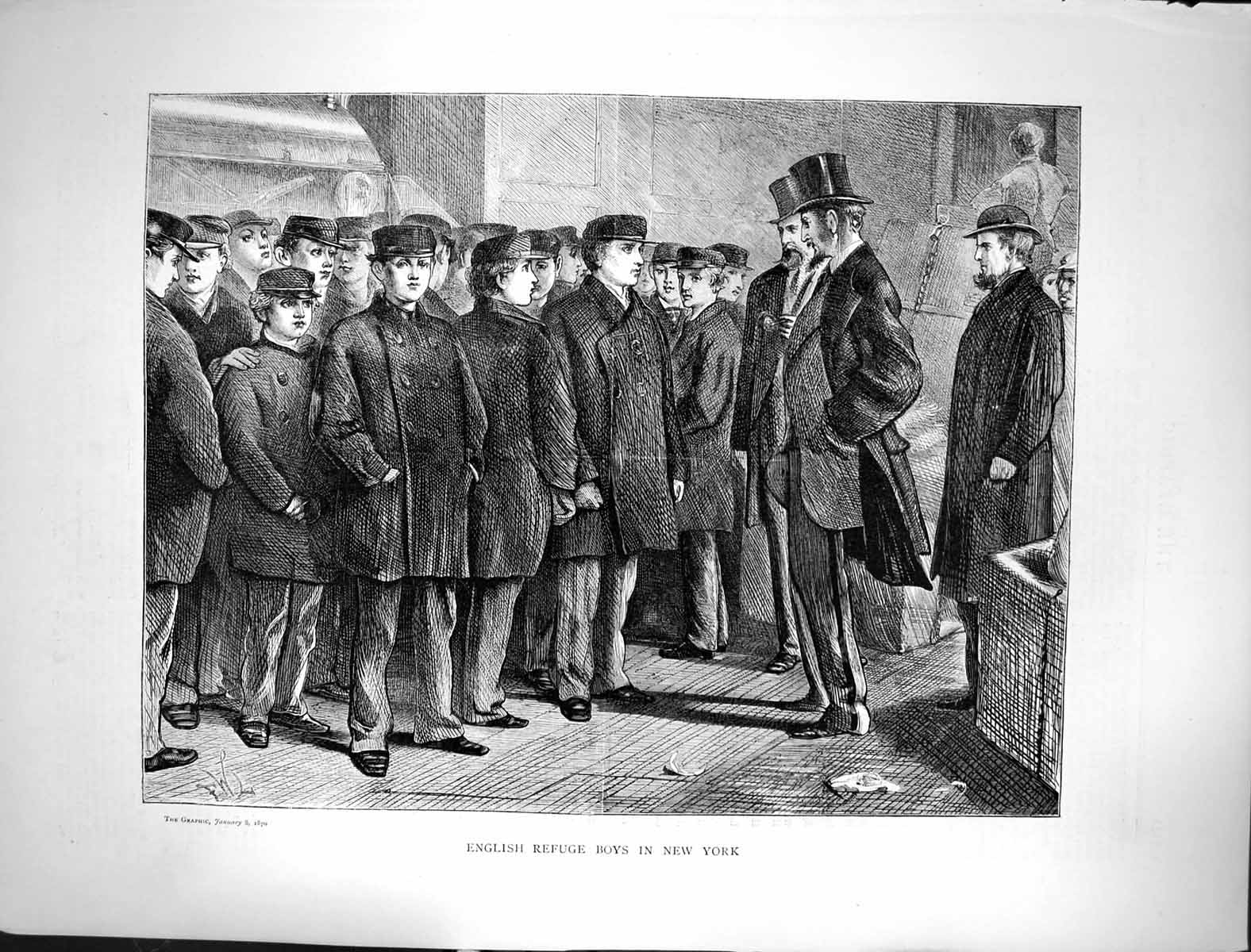 Original Old Antique Print 1870 Scene English Refuge Boys New York America 19th