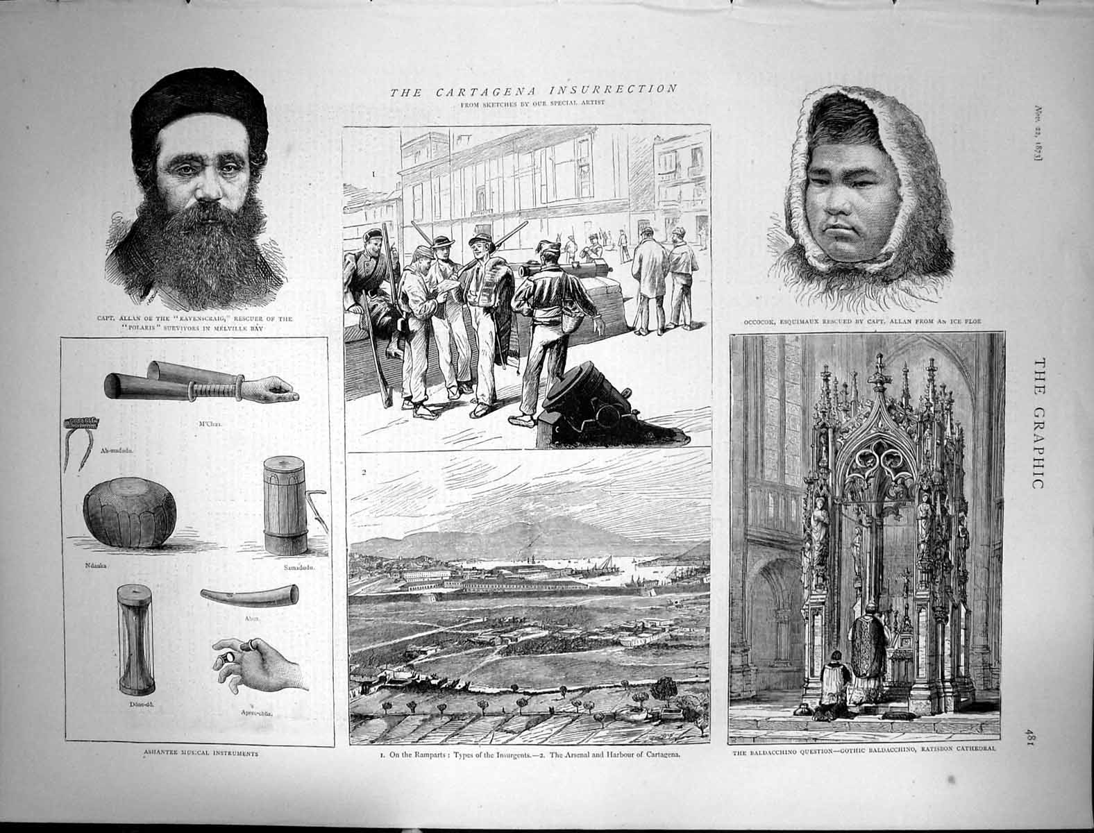 Old 1873 Cartagena Insurrection Captain Allan Occocok Baldacchino Cat Victorian