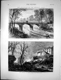 Old Antique Print 1874 Explosion Regent'S Canal North Gate Bridge Boats 19th