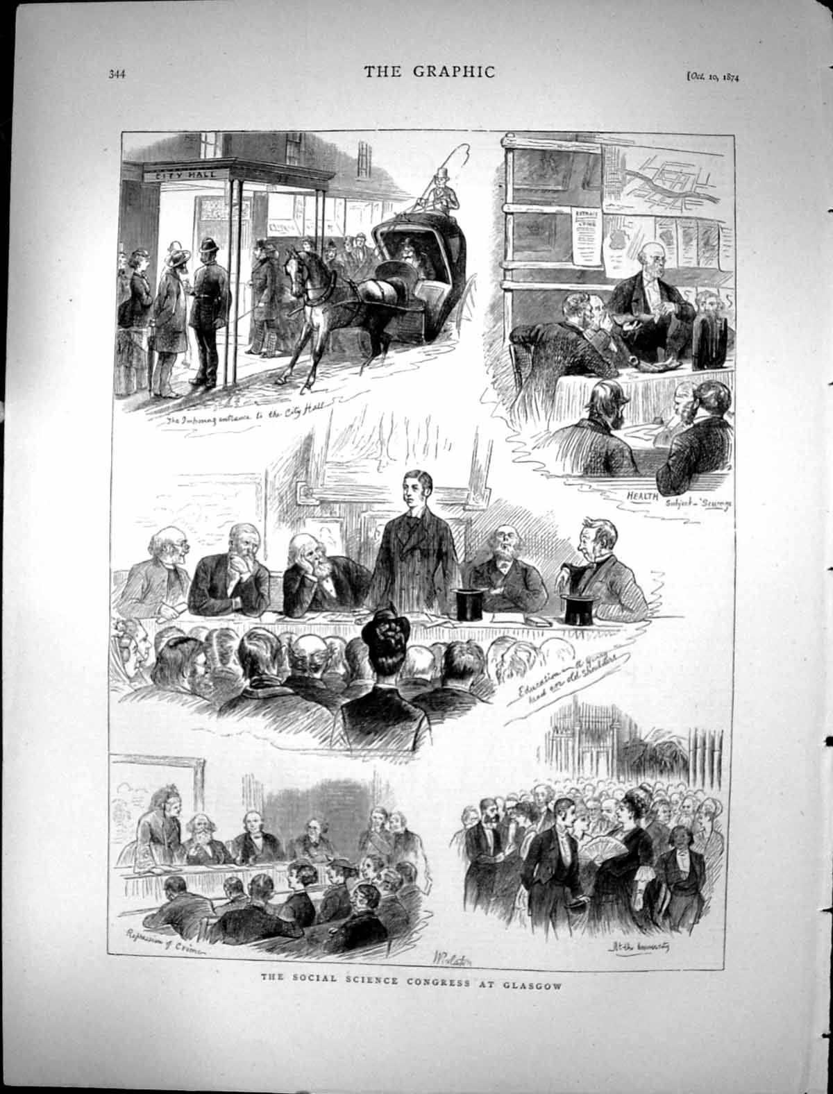 Old 1874 Social Science Congress Glasgow Scotland City Hall Transport Victorian