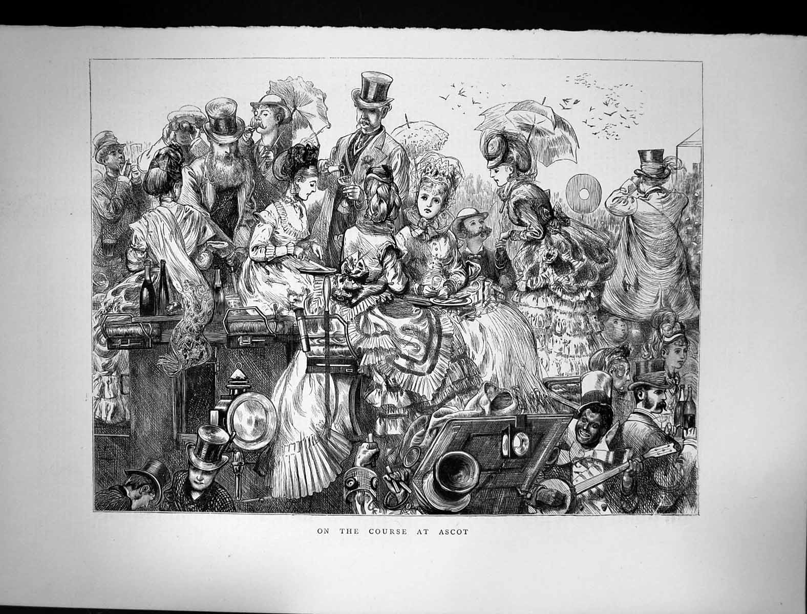 Original Old Antique Print 1870 Spectators Horse Racing Course Ascot Sport 19th