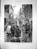 Old 1888 Studies Life Ireland Street Scene Children Man Smoking Pipe Victorian