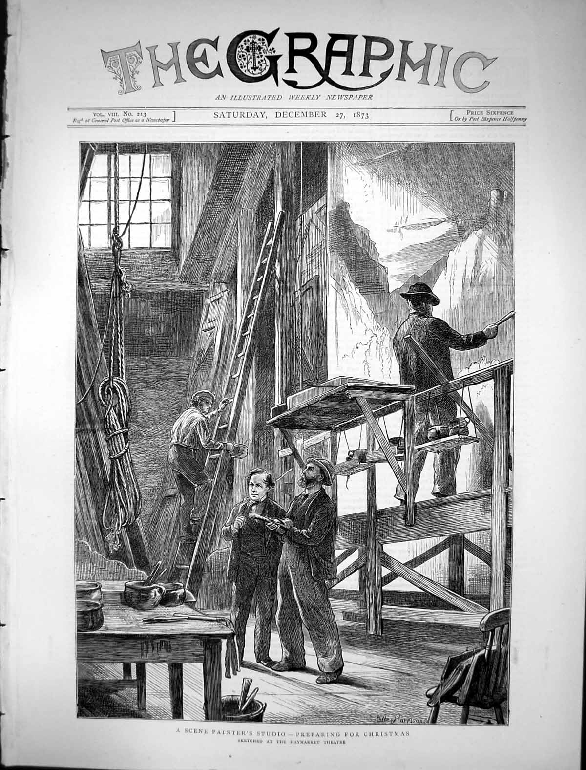 Old 1873 Scene Painter'S Studio Preparing Christmas Haymarket Theatre Victorian