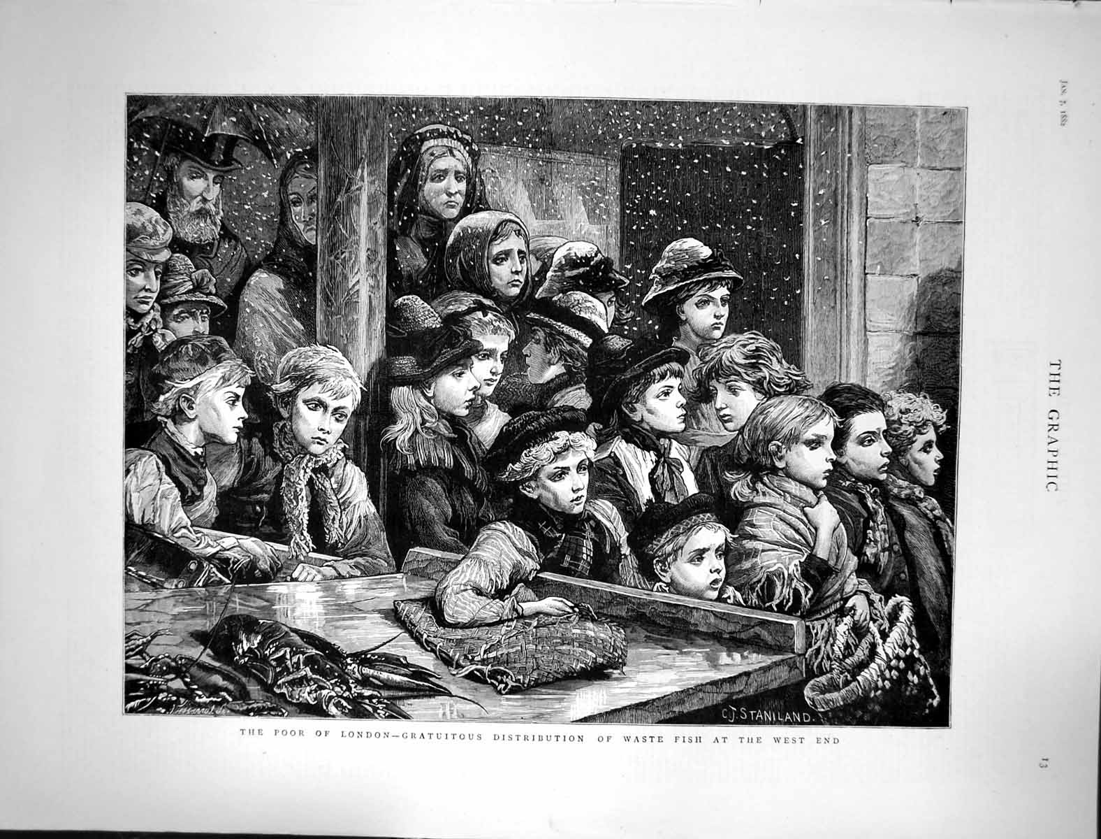 Old 1882 Poor People London Gratuitous Distribution Waster Fish West Victorian