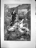 Old Print 1889 Obstructionists Mother Young Child Geese Birds Yeend King 19th