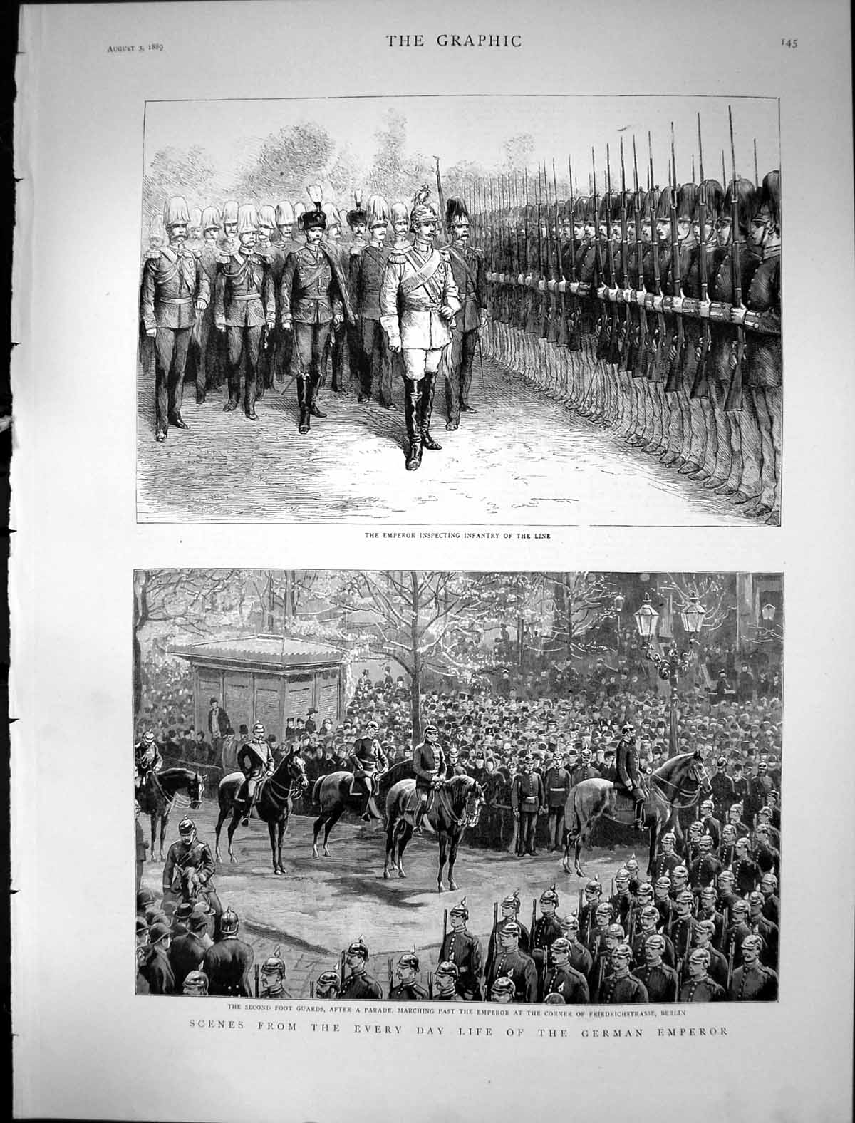Old 1889 German Emperor Inspecting Infantry Line Foot Guards Friedric Victorian