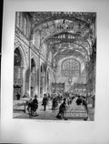 Original Old Antique Print 1872 Interior View City Library Guildhall London