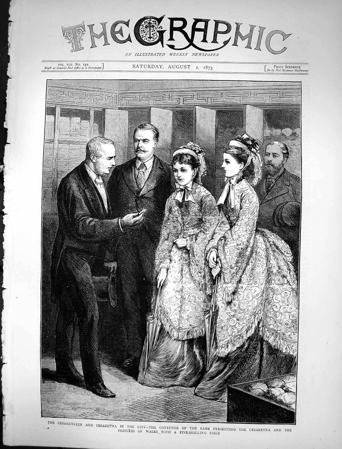 Old 1873 Cesarewitch Cesarevna Governor Bank Prince Wales Five Shilli Victorian