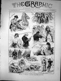 Original Old Antique Print 1873 Camp Wimbledon Rifle Shooting Sport Victorian