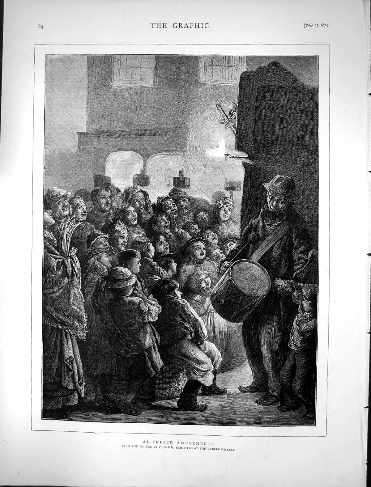 Antique Old Print 1874 Al-Fresco Amusements Music Drum Entertainment Smith 19th