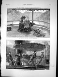 Old Print 1874 Switzerland Rhine Boat Bride Bridegroom Tourists Transport 19th